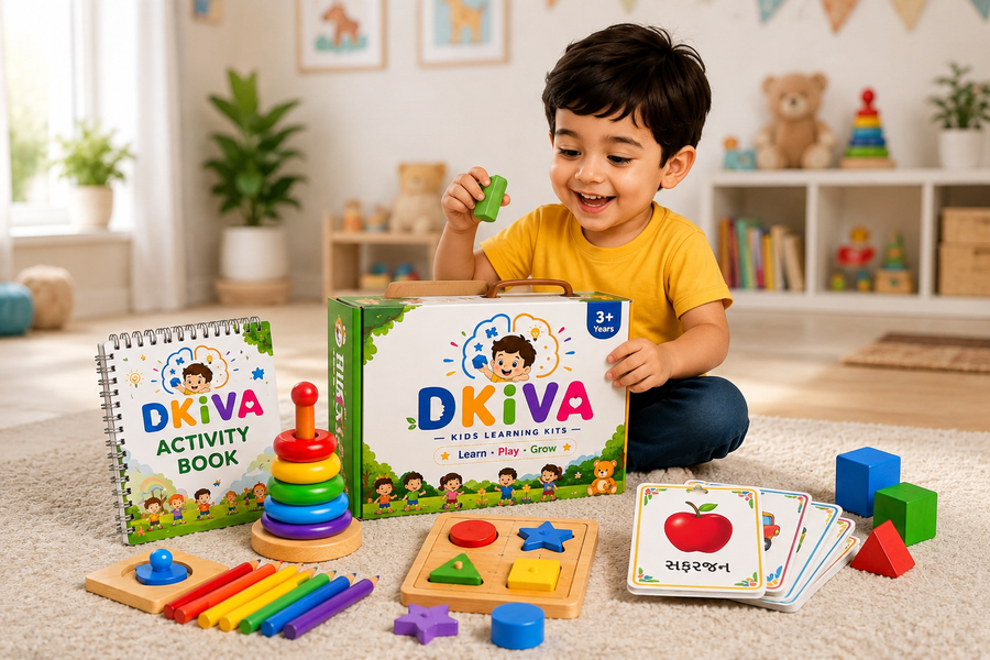 Happy child with DKIVA learning kit